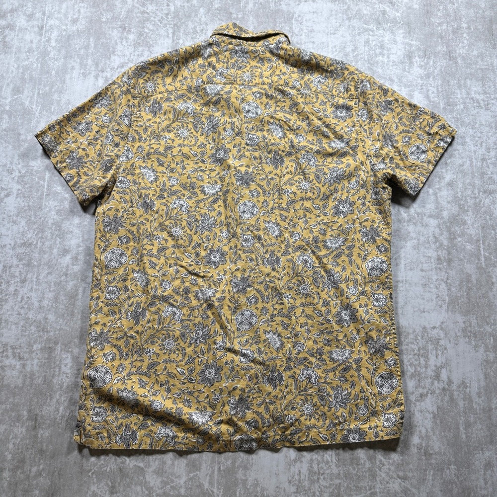 Abercrombie & Fitch Button Down Mens L Yellow Floral Linen Blend Short Sleeve - Picture 4 of 6